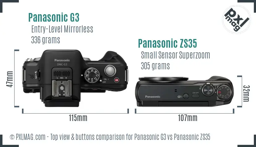 Panasonic G3 vs Panasonic ZS35 top view buttons comparison