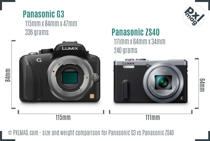 Panasonic G3 vs Panasonic ZS40 size comparison