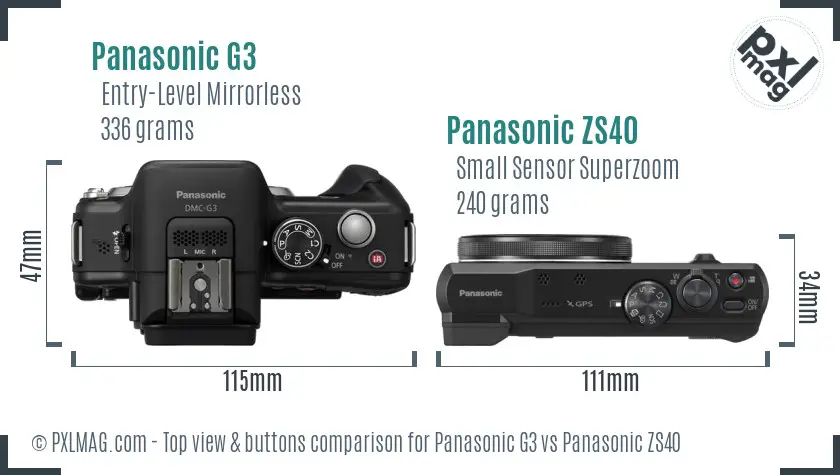 Panasonic G3 vs Panasonic ZS40 top view buttons comparison