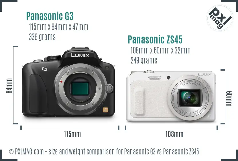 Panasonic G3 vs Panasonic ZS45 size comparison