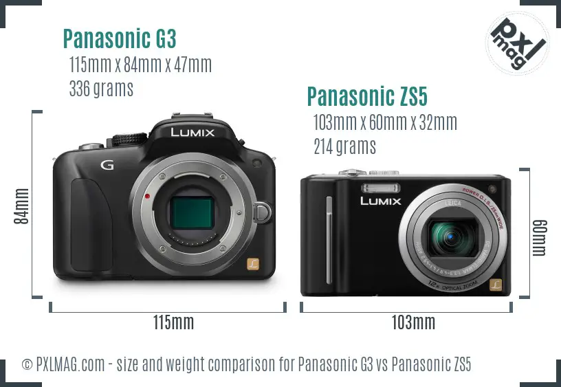 Panasonic G3 vs Panasonic ZS5 size comparison