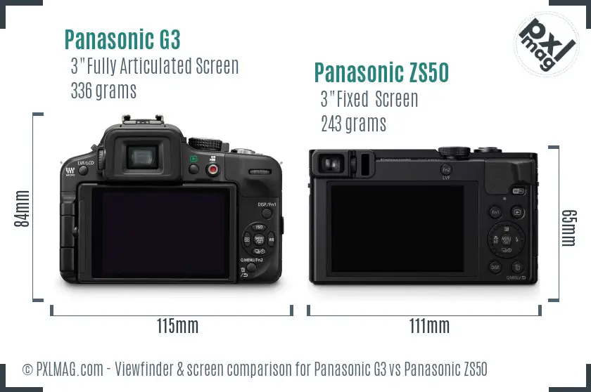Panasonic G3 vs Panasonic ZS50 Screen and Viewfinder comparison