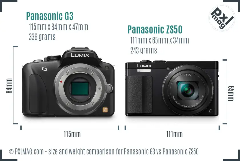 Panasonic G3 vs Panasonic ZS50 size comparison