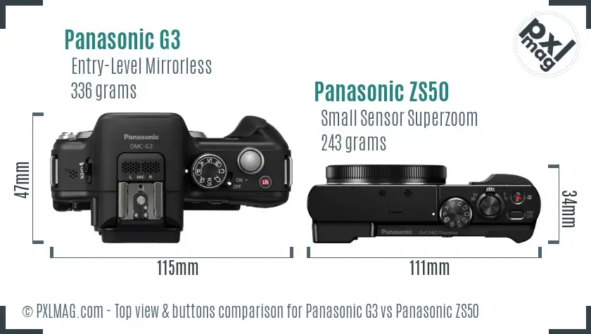 Panasonic G3 vs Panasonic ZS50 top view buttons comparison