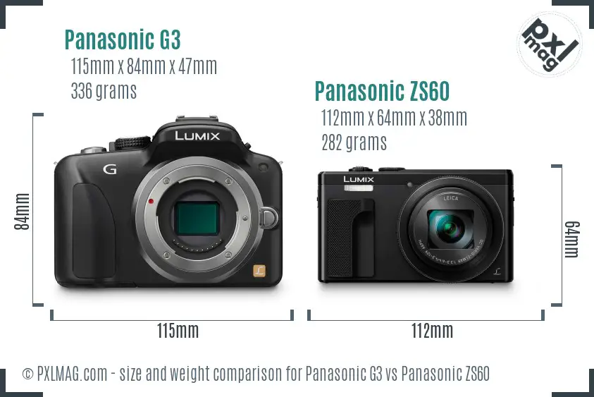 Panasonic G3 vs Panasonic ZS60 size comparison