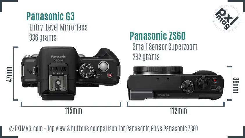 Panasonic G3 vs Panasonic ZS60 top view buttons comparison
