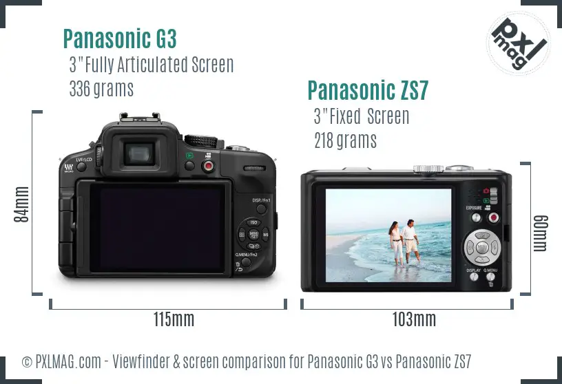 Panasonic G3 vs Panasonic ZS7 Screen and Viewfinder comparison