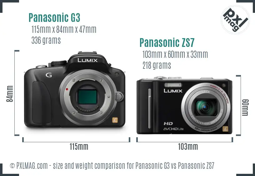 Panasonic G3 vs Panasonic ZS7 size comparison