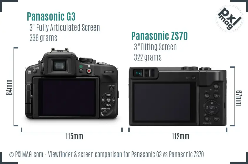 Panasonic G3 vs Panasonic ZS70 Screen and Viewfinder comparison