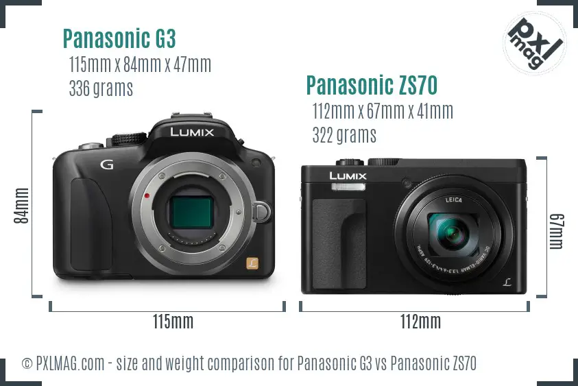 Panasonic G3 vs Panasonic ZS70 size comparison