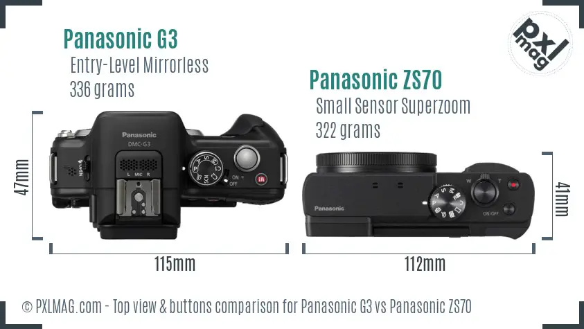 Panasonic G3 vs Panasonic ZS70 top view buttons comparison