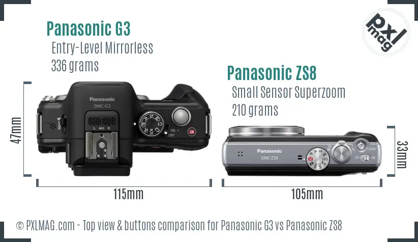 Panasonic G3 vs Panasonic ZS8 top view buttons comparison