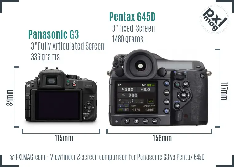 Panasonic G3 vs Pentax 645D Screen and Viewfinder comparison
