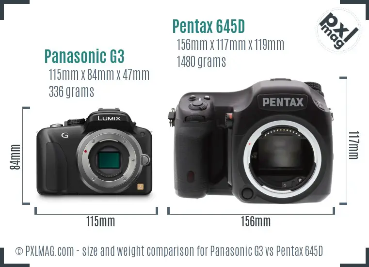 Panasonic G3 vs Pentax 645D size comparison