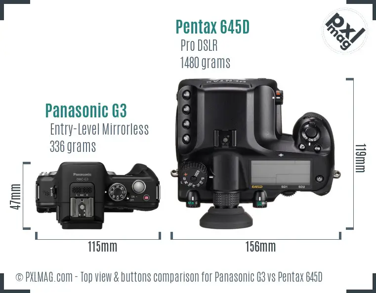 Panasonic G3 vs Pentax 645D top view buttons comparison