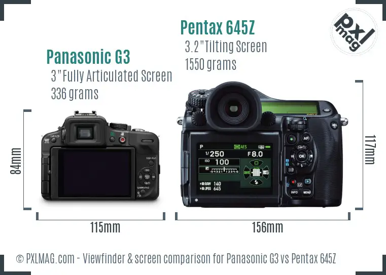 Panasonic G3 vs Pentax 645Z Screen and Viewfinder comparison