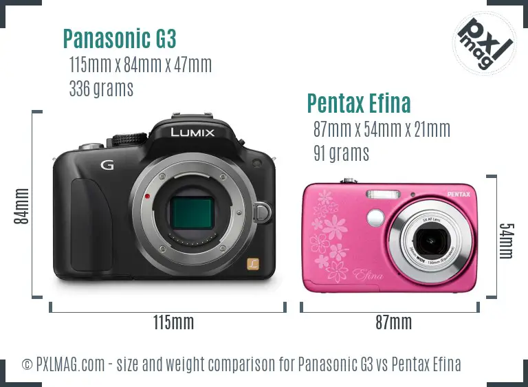 Panasonic G3 vs Pentax Efina size comparison