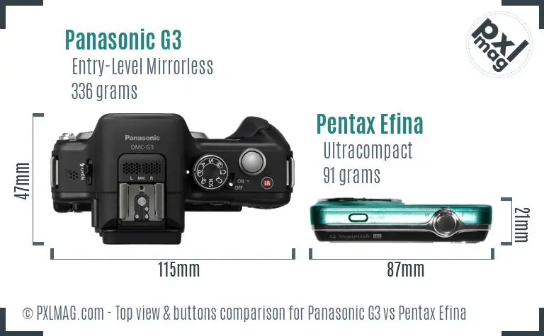 Panasonic G3 vs Pentax Efina top view buttons comparison