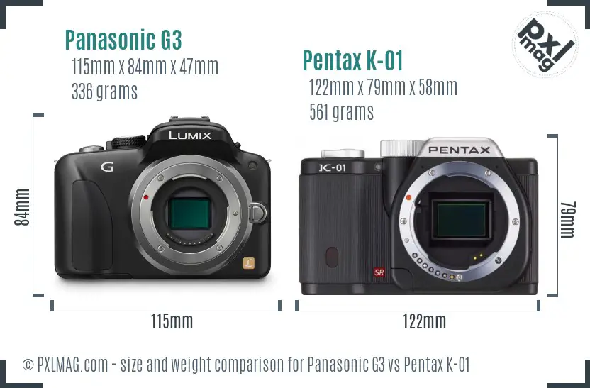 Panasonic G3 vs Pentax K-01 size comparison