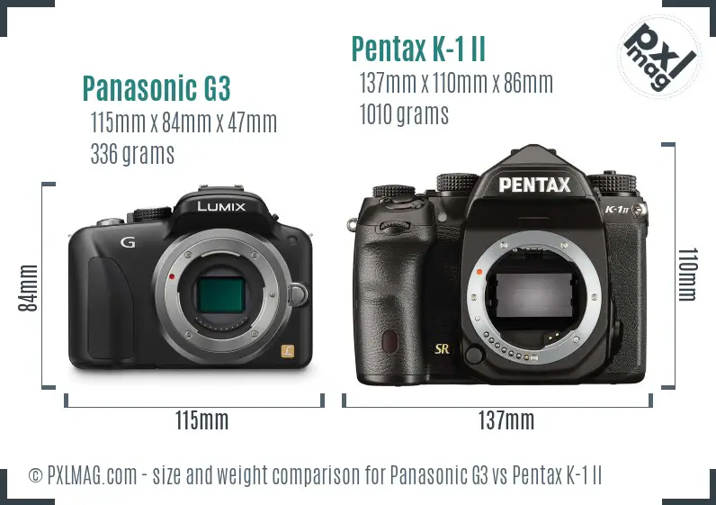 Panasonic G3 vs Pentax K-1 II size comparison