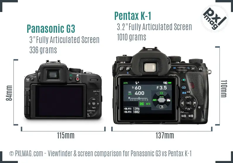 Panasonic G3 vs Pentax K-1 Screen and Viewfinder comparison