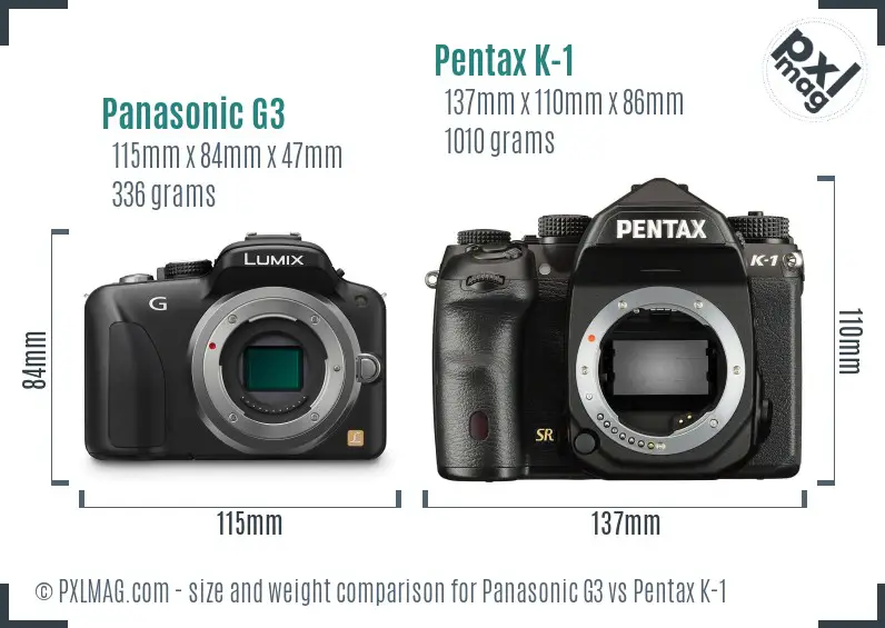 Panasonic G3 vs Pentax K-1 size comparison