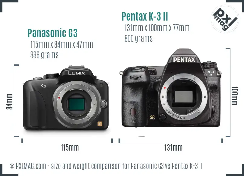 Panasonic G3 vs Pentax K-3 II size comparison