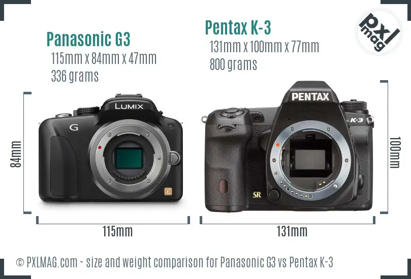 Panasonic G3 vs Pentax K-3 size comparison