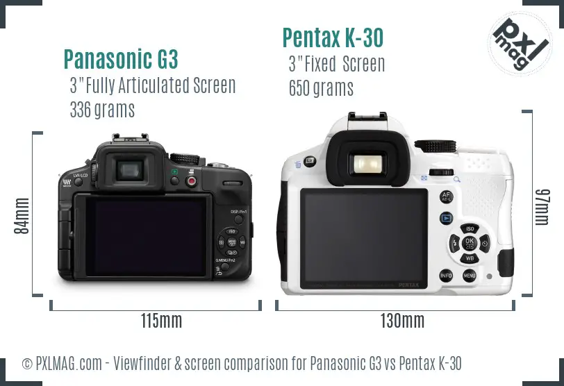 Panasonic G3 vs Pentax K-30 Screen and Viewfinder comparison