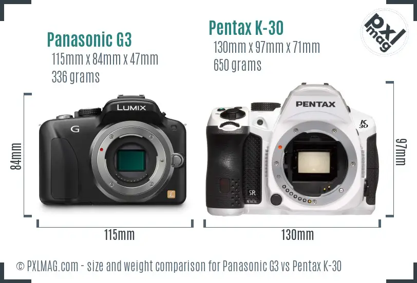 Panasonic G3 vs Pentax K-30 size comparison