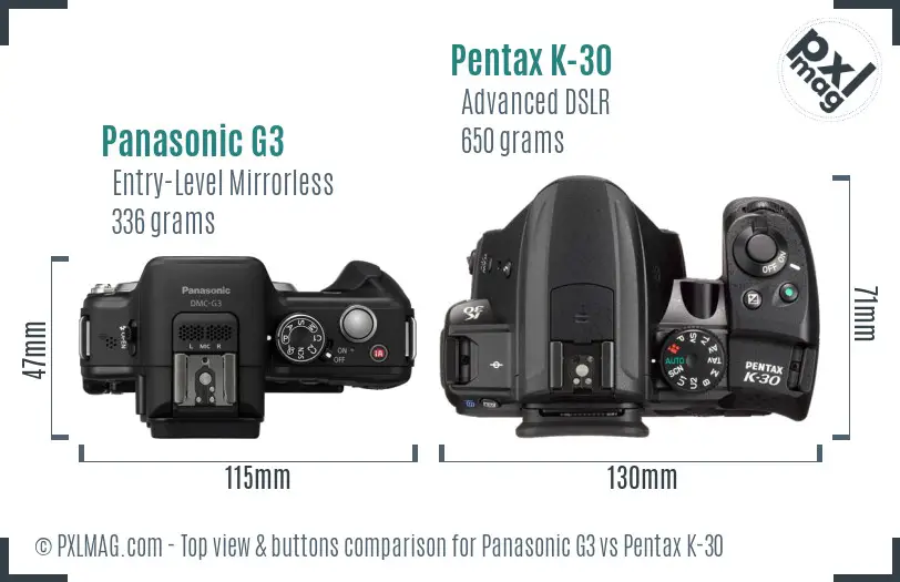Panasonic G3 vs Pentax K-30 top view buttons comparison