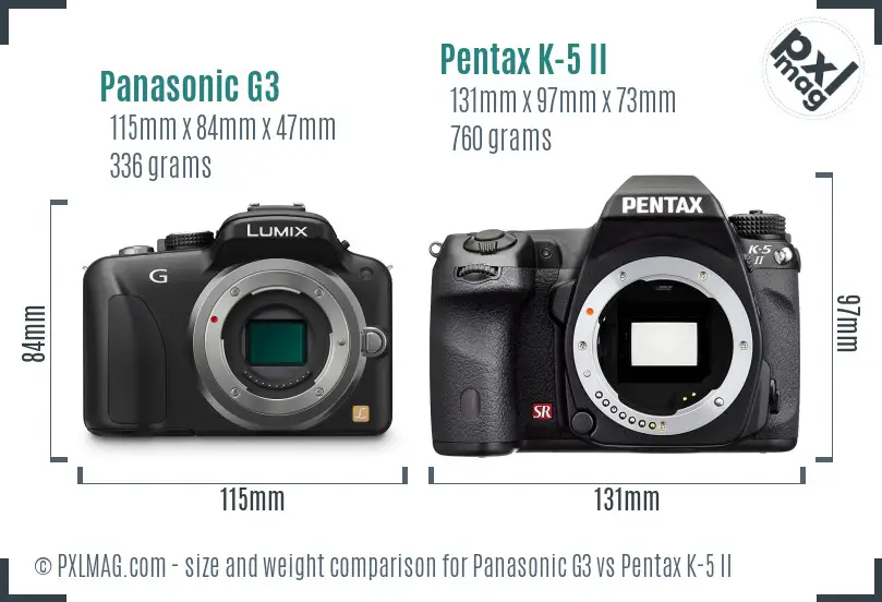 Panasonic G3 vs Pentax K-5 II size comparison