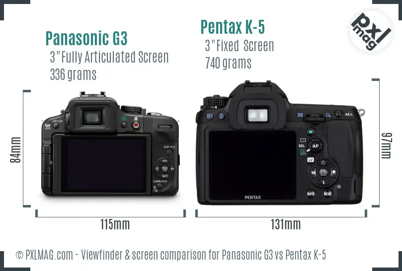 Panasonic G3 vs Pentax K-5 Screen and Viewfinder comparison
