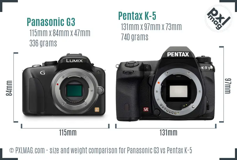 Panasonic G3 vs Pentax K-5 size comparison