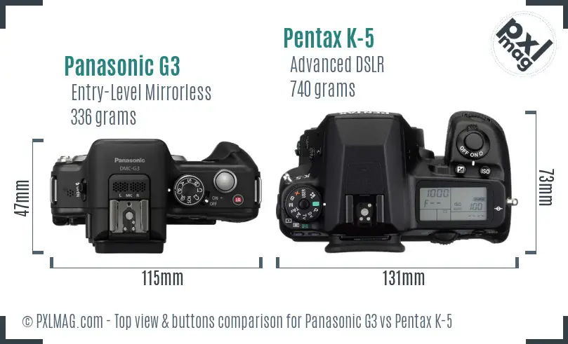 Panasonic G3 vs Pentax K-5 top view buttons comparison