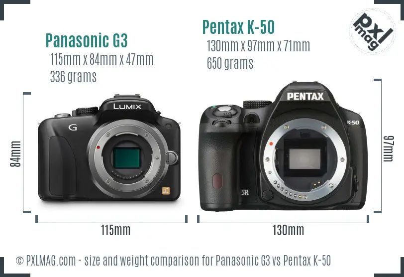 Panasonic G3 vs Pentax K-50 size comparison