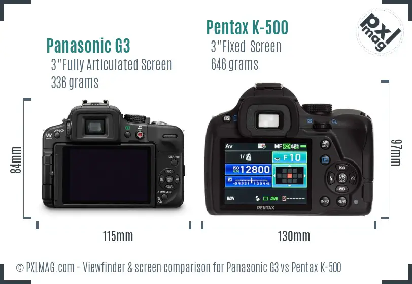 Panasonic G3 vs Pentax K-500 Screen and Viewfinder comparison
