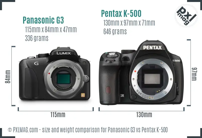 Panasonic G3 vs Pentax K-500 size comparison