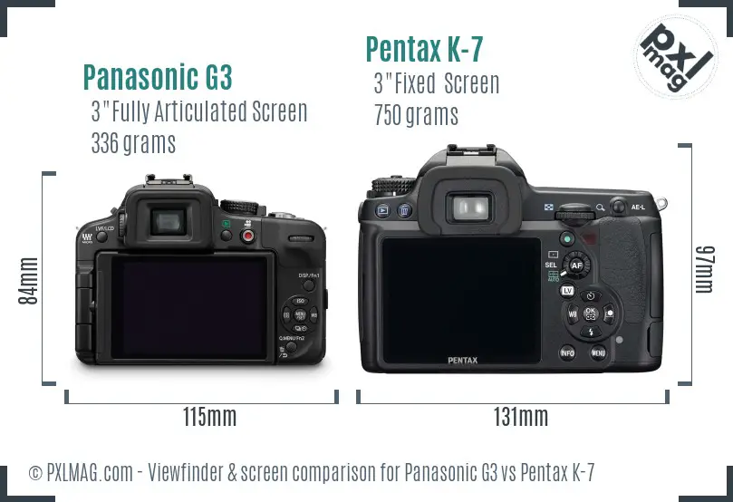 Panasonic G3 vs Pentax K-7 Screen and Viewfinder comparison