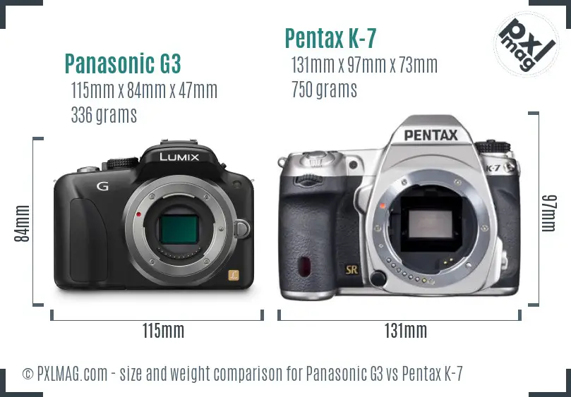 Panasonic G3 vs Pentax K-7 size comparison