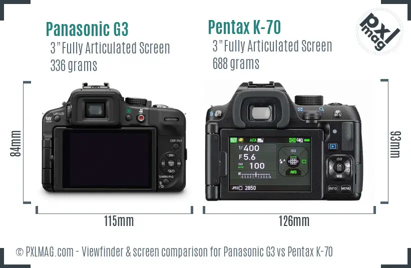 Panasonic G3 vs Pentax K-70 Screen and Viewfinder comparison
