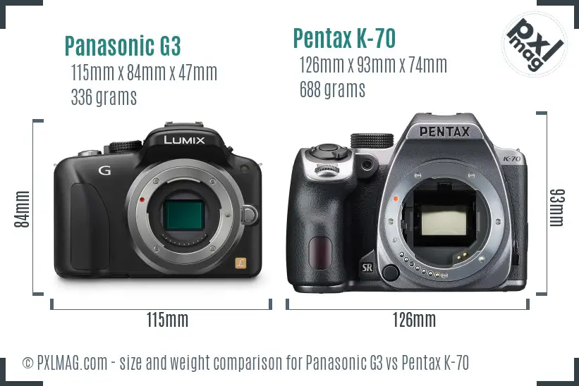 Panasonic G3 vs Pentax K-70 size comparison