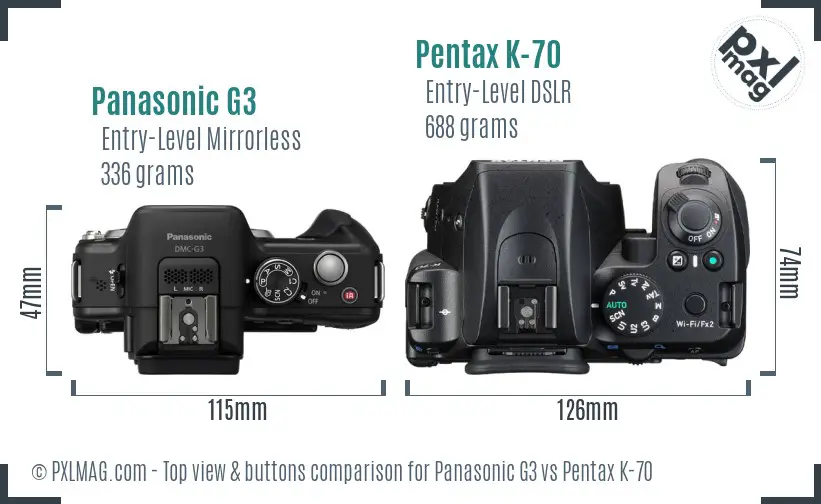 Panasonic G3 vs Pentax K-70 top view buttons comparison