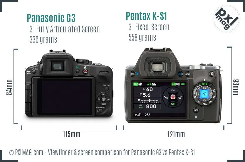 Panasonic G3 vs Pentax K-S1 Screen and Viewfinder comparison