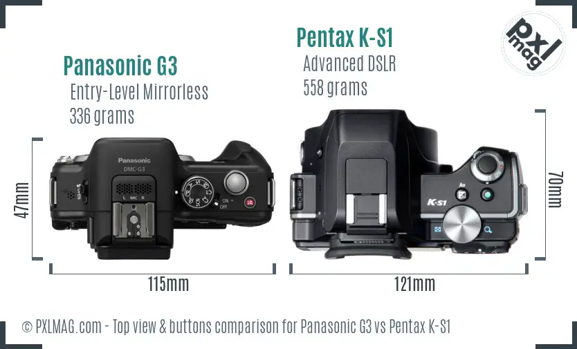 Panasonic G3 vs Pentax K-S1 top view buttons comparison