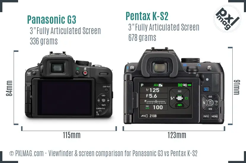 Panasonic G3 vs Pentax K-S2 Screen and Viewfinder comparison