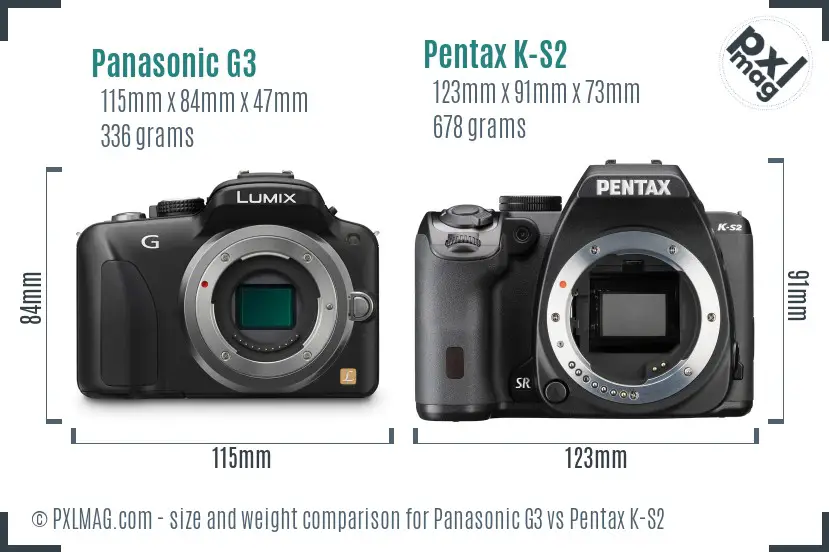 Panasonic G3 vs Pentax K-S2 size comparison