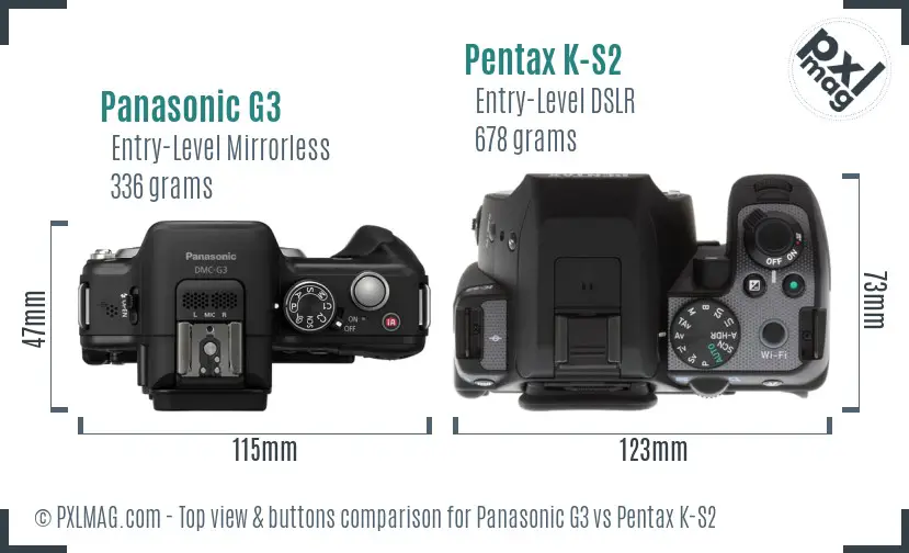 Panasonic G3 vs Pentax K-S2 top view buttons comparison