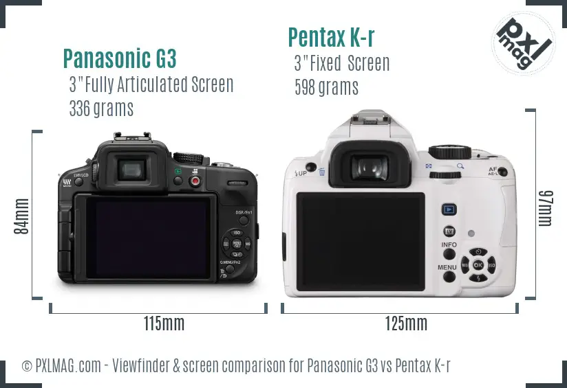 Panasonic G3 vs Pentax K-r Screen and Viewfinder comparison