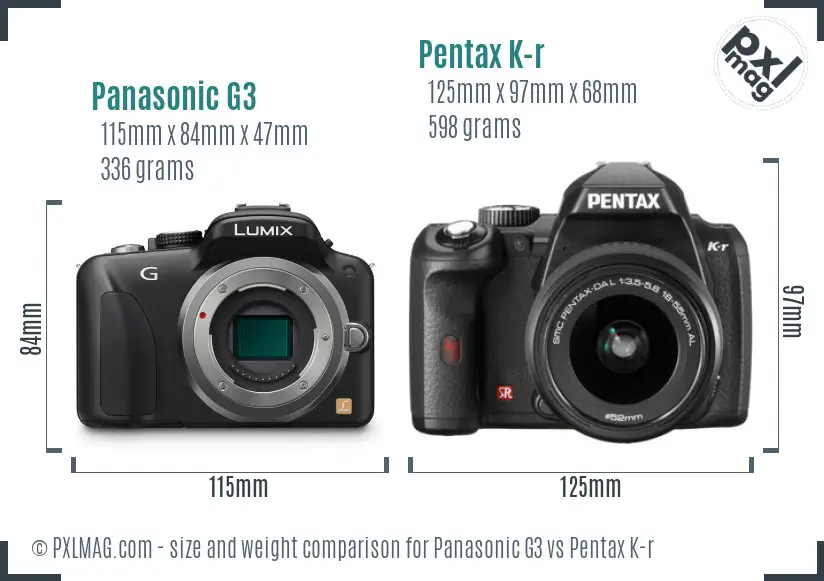 Panasonic G3 vs Pentax K-r size comparison